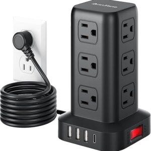 Surge Protector Power Strip 6.5 FT Cord, Power Strip Tower with 4 USB Ports (1USB C)