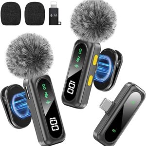 Wireless Microphone for iPhone, iPad, Android, Mini Microphones with LED Indicator & Noise Reduction
